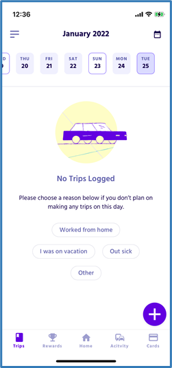 Example of calendar view in app