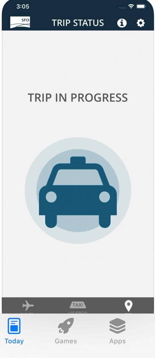 Screenshot of SFO TaxiQ App on a mobile phone. 