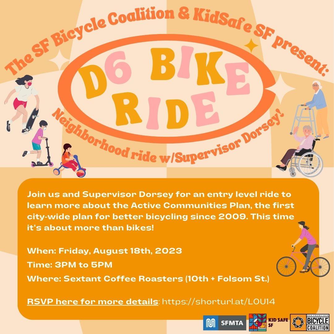 Event flyer: August 18, 3-5PM. Ride meets at Sextant Coffee Roasters (10th St at Folsom St)
