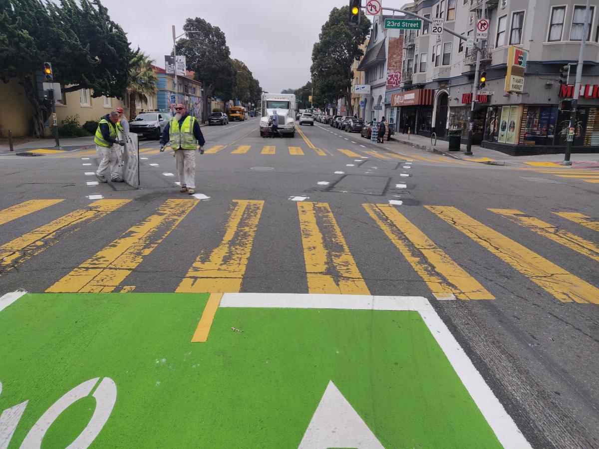 Intersection construction at Valencia and 23rd streets
