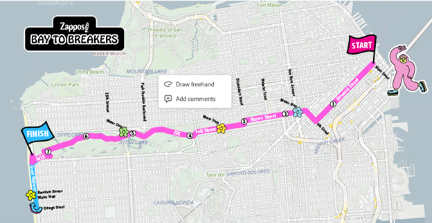 Map showing the route of Bay to Breakers event