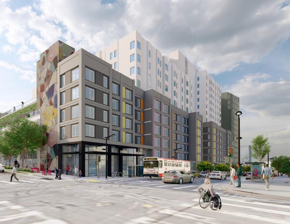 Residential entrance at 17th Street with crosswalk intersection and bicyclists
