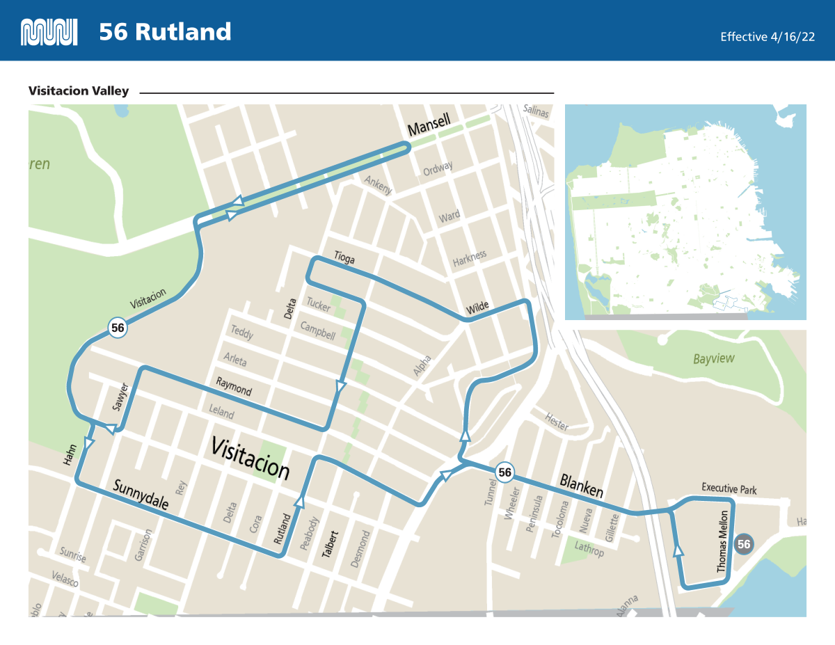 Route map for the 56 Rutland effective April 16 2022