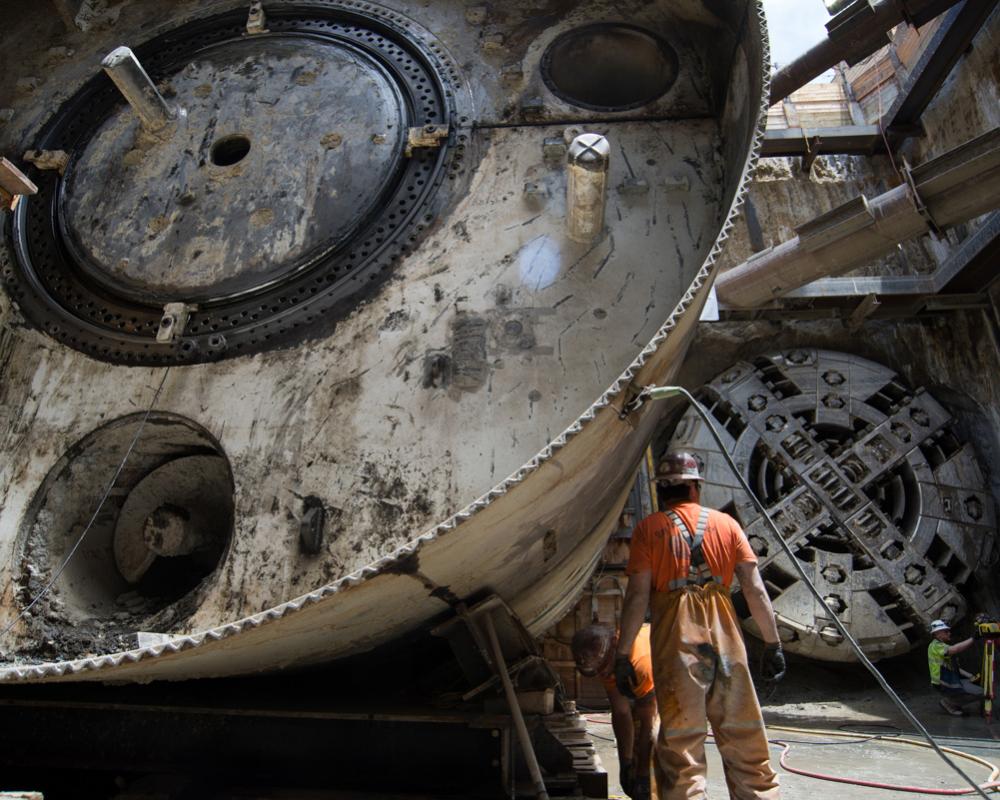 Following the completion of tunneling, both TBMs are disassembled and removed from the North Beach retrieval shaft.