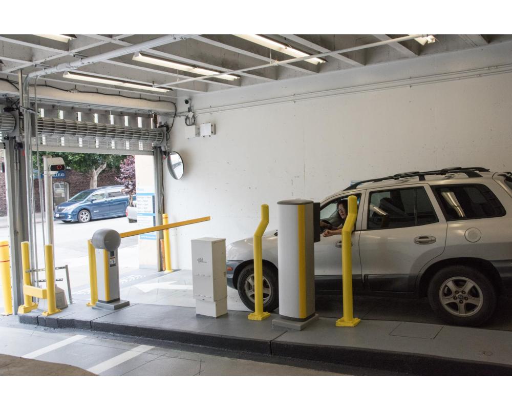 Customer Using New PARCS Payment Equipment at Vallejo Parking Garage 