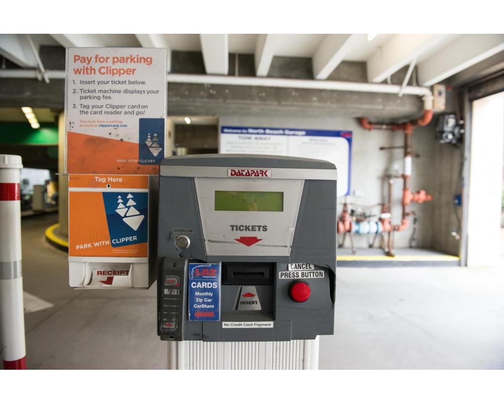 Prior garage equipment and signage at North Beach Garage 