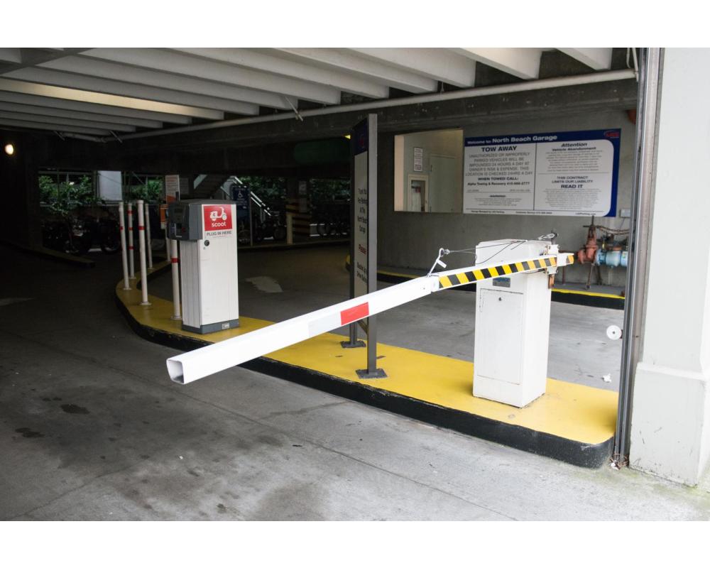 Prior garage equipment and signage at North Beach Garage 
