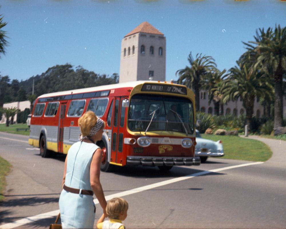 woman and child with Muni bus in Golden Gate Park