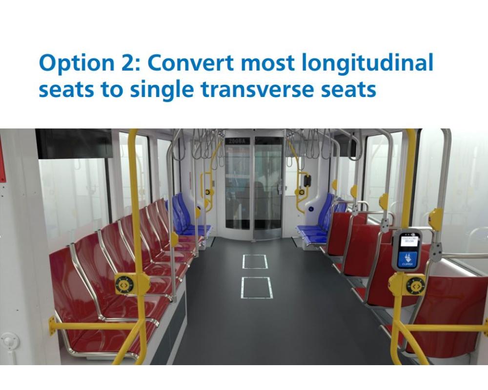 Option 2: Convert most longitudinal seats to single transverse seats.