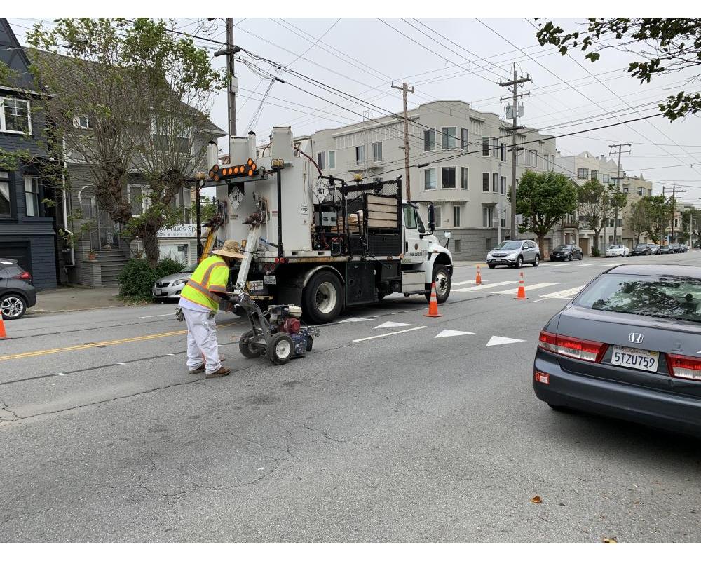 Paint Shop starting to put in new lines on California Street