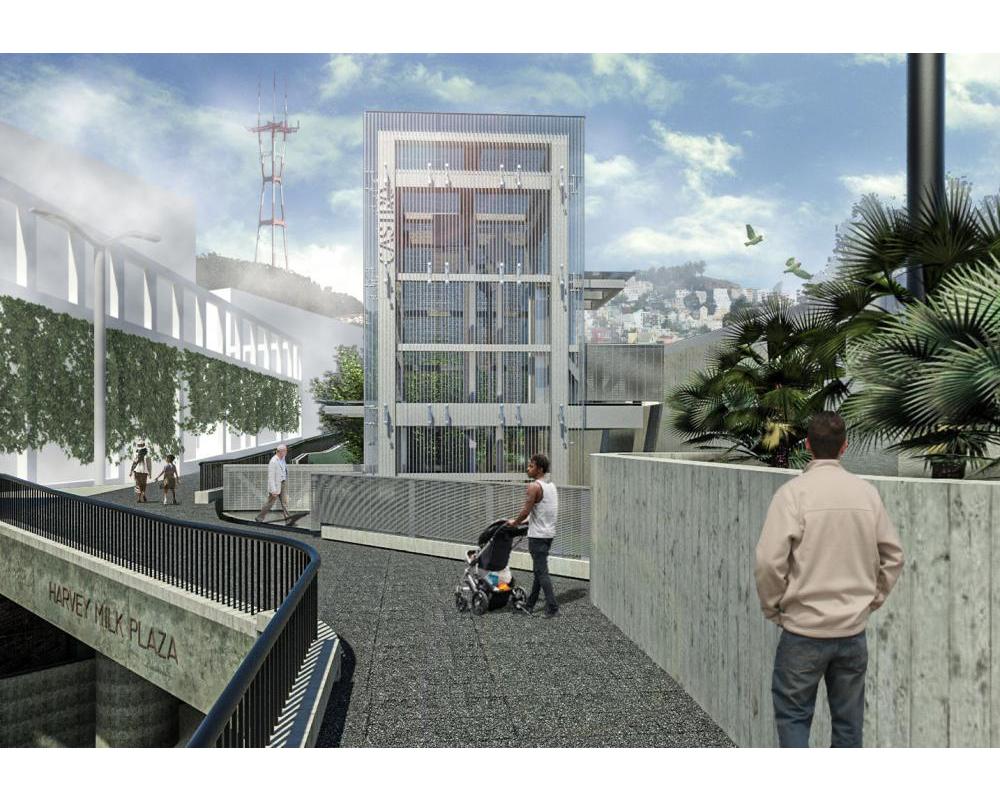 Front view of Harvey Milk Plaza with Elevator and walkway