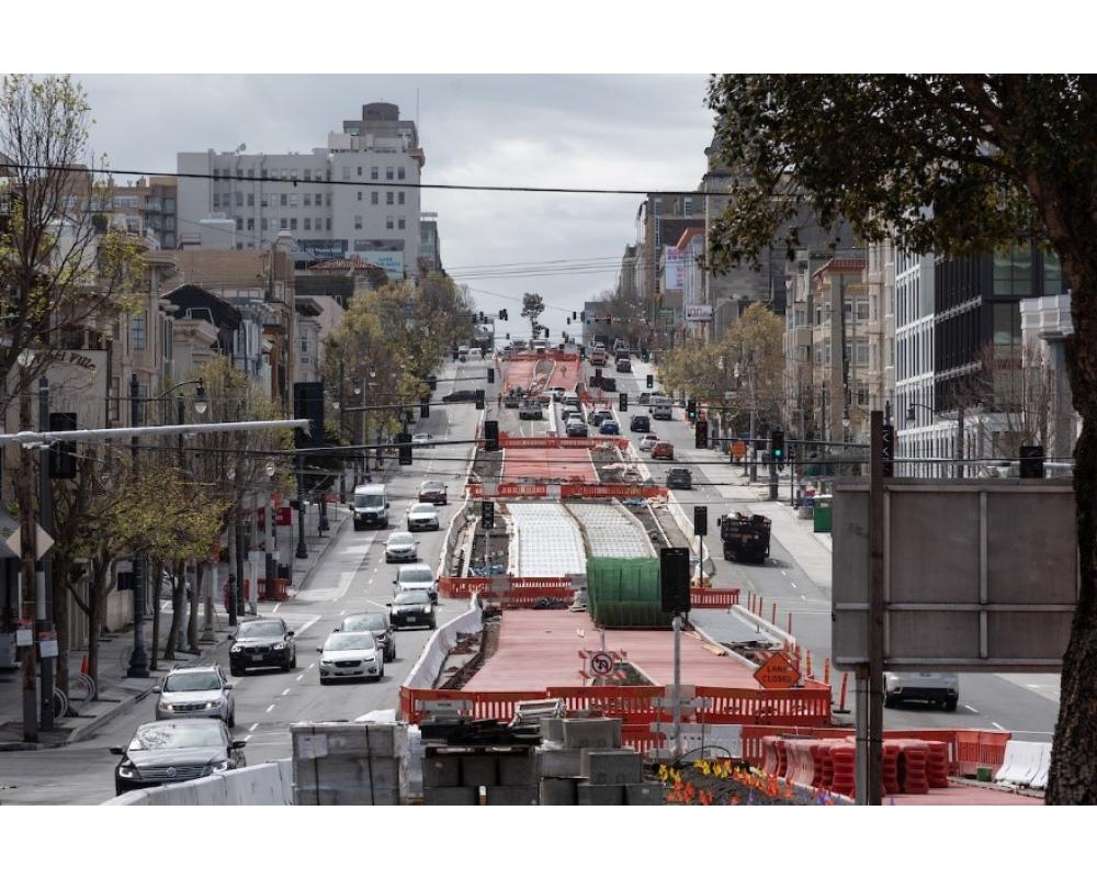Photo of red concrete on Van Ness Avenue