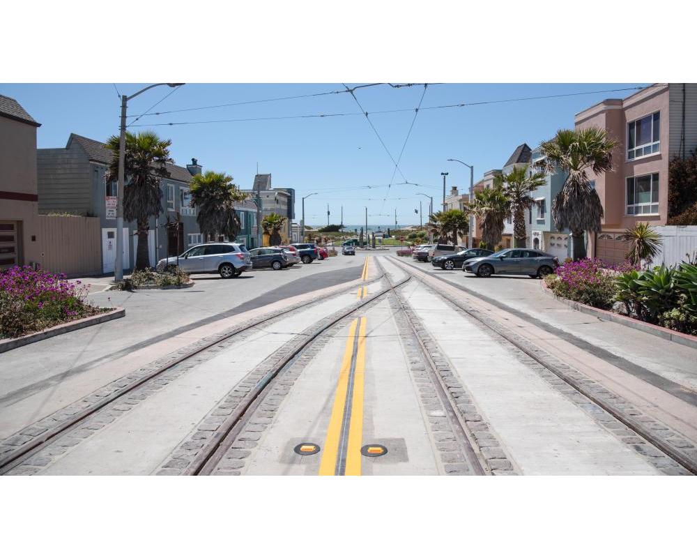 Photo of New tracks with decorative cobbles at 46th Avenue