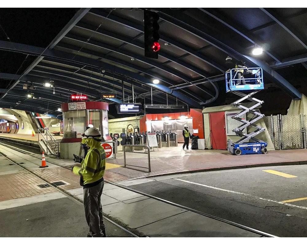 MOW Mechanical Systems staff perform maintenance tasks at West Portal Station.