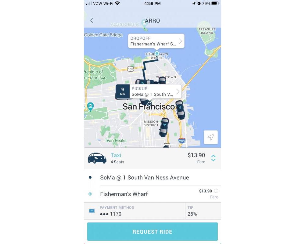 Image of Arro app being used to hail a pick up