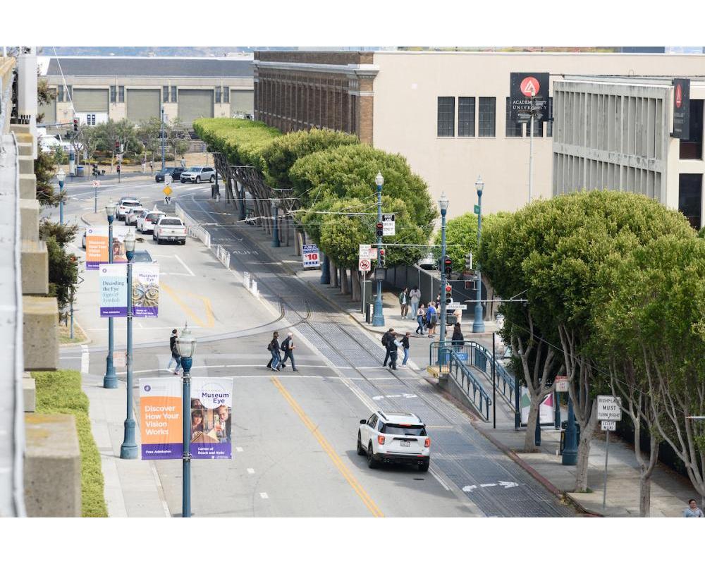 Aerial view of Beach/Embarcadero intersection