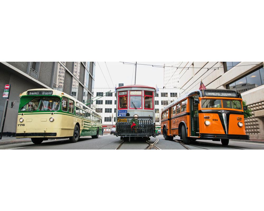 Three vintage vehicles lining up for Muni Heritage weekend