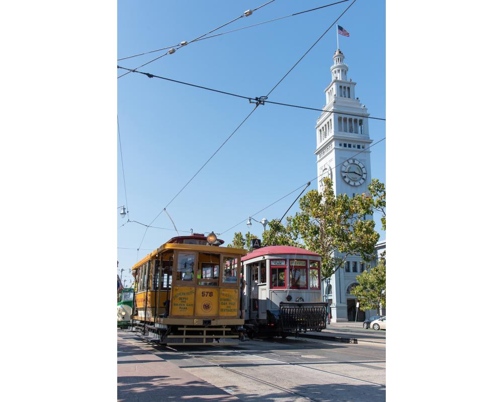 Street car #1 and Dinky 578 passing by Ferry building 