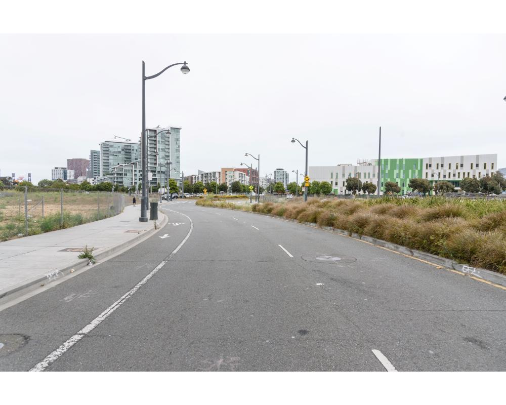 Mission Bay Drive facing east, school in the background