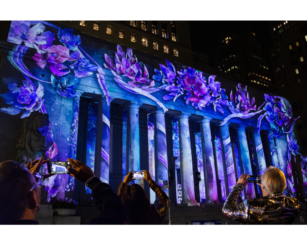 Let's Glow event - Projection art on Pacific Exchange building