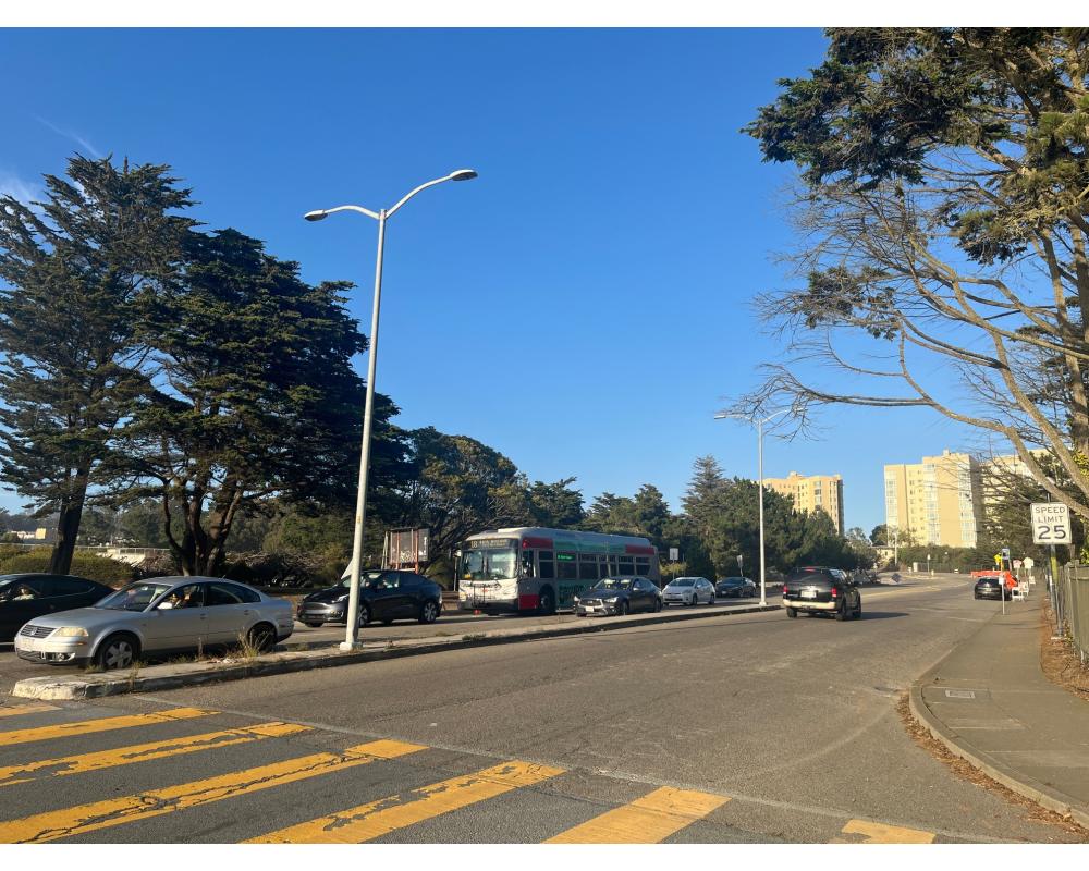 view of Winston Drive from southeast corner of Lake Merced Blvd