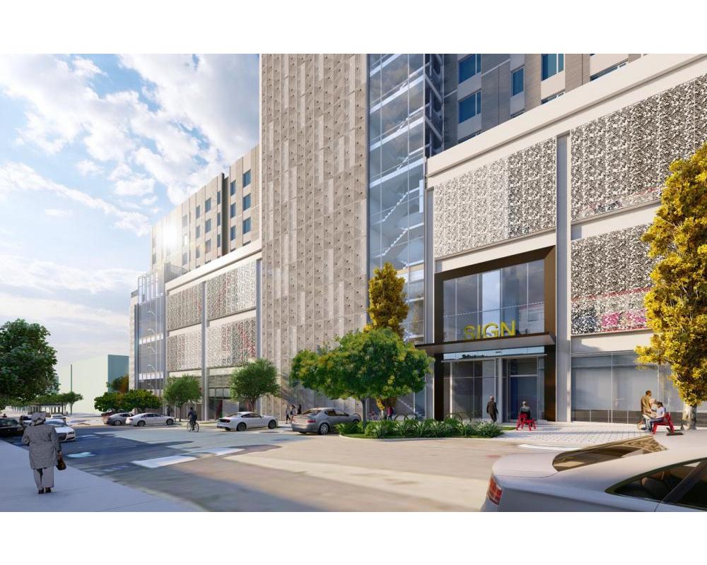 Rendering of residential entrance on Hampshire St. for proposed housing