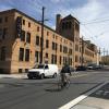 Bryant Street before: a bicyclist travels along southbound Bryant street