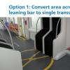 Option 1: Convert area across from leaning bar to single transverse seats.