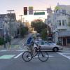 Closer view of bikeway improvements at Page Street and Octavia Boulevard, facing west