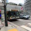 Golden Gate transit bus traveling north on Fremont Street at Mission Street