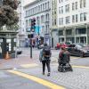 Pedestrians crossing on Jones Street