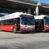 Three Battery Electric Buses at Woods Station