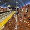 MOW workers cleaning the eastbound platform at West Portal Station during Fix It Week
