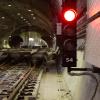 Subway tunnel with track and signal light