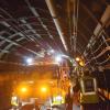 Image of a Muni Metro tunnel with crews driving in a truck to support Fix-It Week repairs.