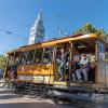 People enjoying the free rides with Streetcar ‘Dinky’ 578 during Muni Heritage Weekend 