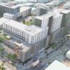Rendering of an Aerial view from the northwest of the bus facility and proposed housing