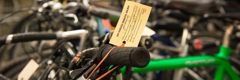 Muni lost and found with many bicycles