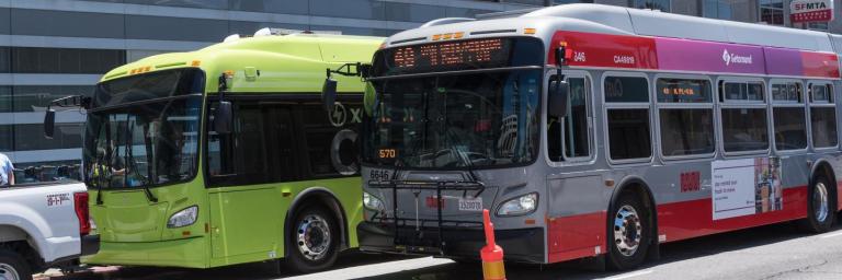 Battery electric coach next to desiel hybred coach