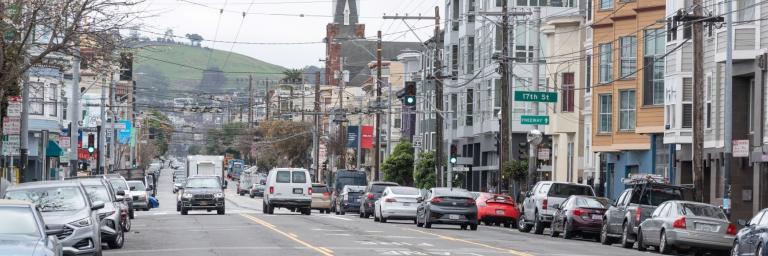 View facing southward along South Van Ness Avenue post project implementation in February 2022.