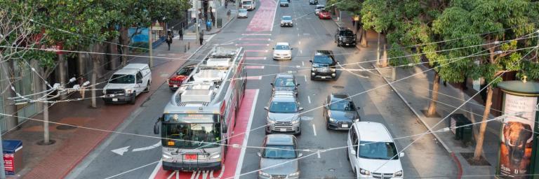 Overhead View of New Red Transit Taxi Lanes on 4th St