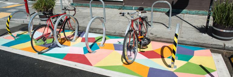 Bike Corral with mural at Fell and Divisadero streets