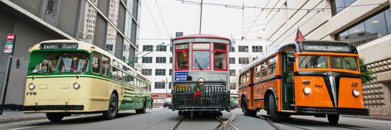 Three vintage vehicles lining up for Muni Heritage weekend