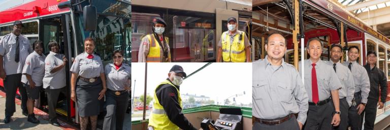 Collage of images featuring transit employees