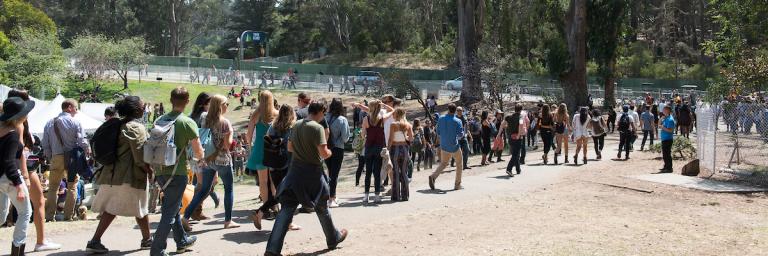 Crowds walking to the entrance of Outside Lands in Golden Gate Park