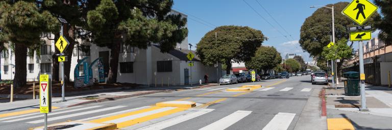 Flashing beacons on Fulton Street