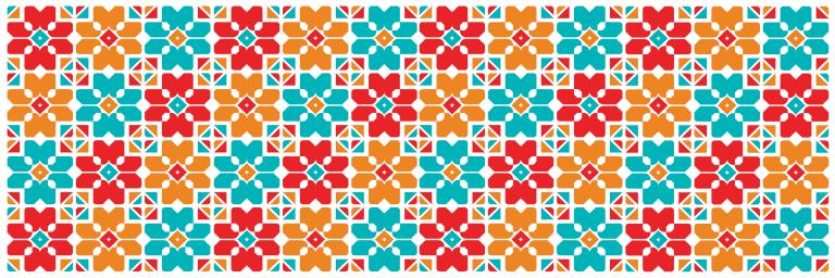 Tiled pattern of light blue, orange and red in a grid.