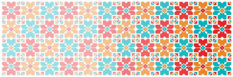 Tiled pattern of light blue, orange and red in a grid.