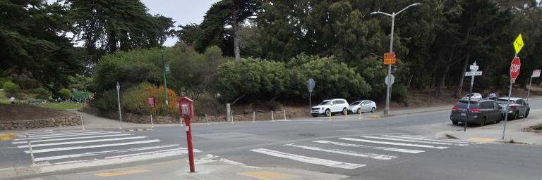 View of 45th Avenue and Lincoln Way intersection looking north towards Golden Gate Park