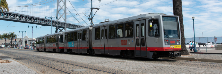Breda light rail vehicle on the Embarcadero heading towards Caltrain station